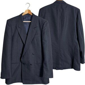 Jones New York Wool Double Breasted Sport Coat Dinner Jacket Blazer Men 42L Navy